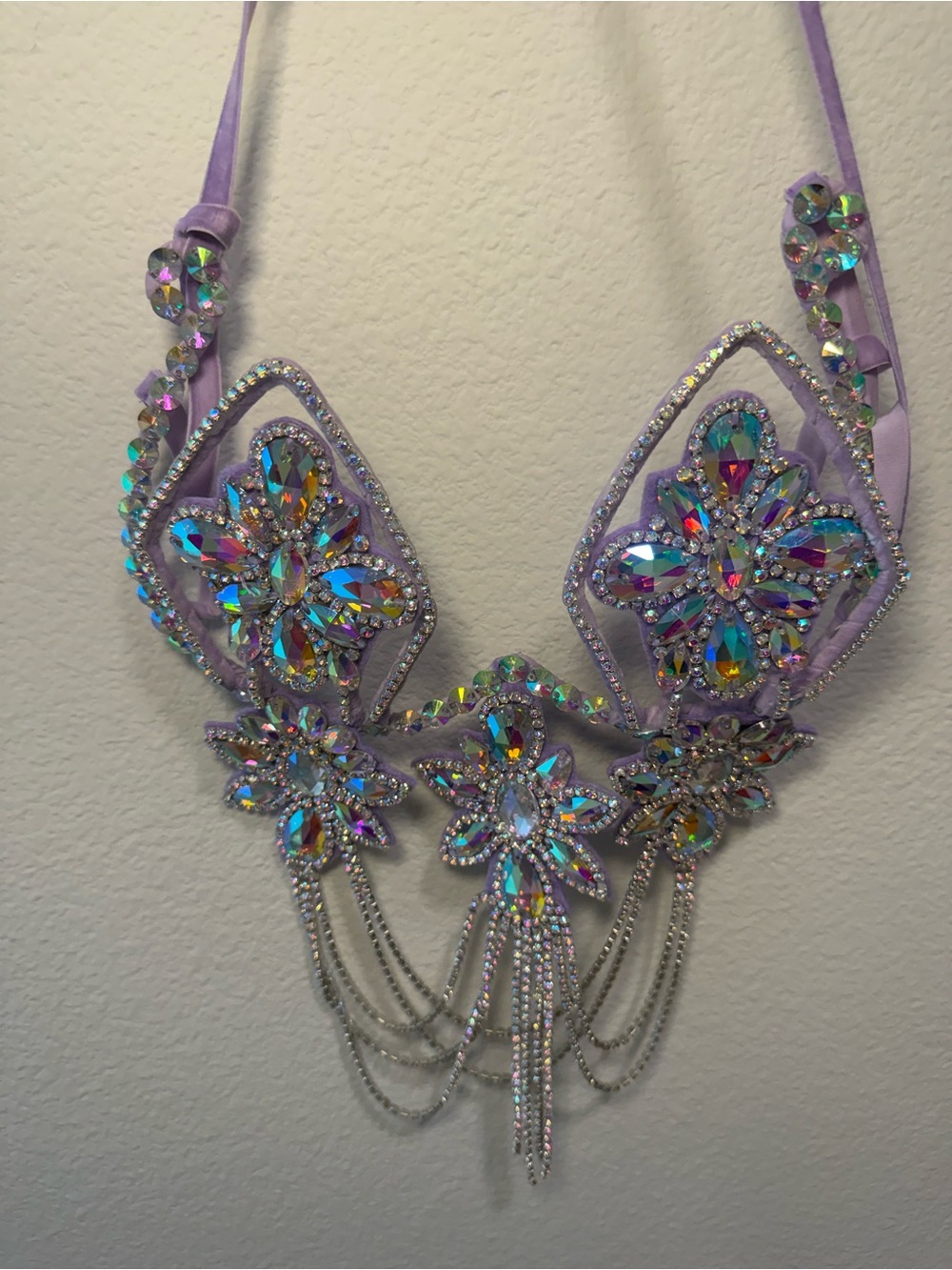 Lavender Crystal Floral Statement Necklace with Iridescent Rhinestones